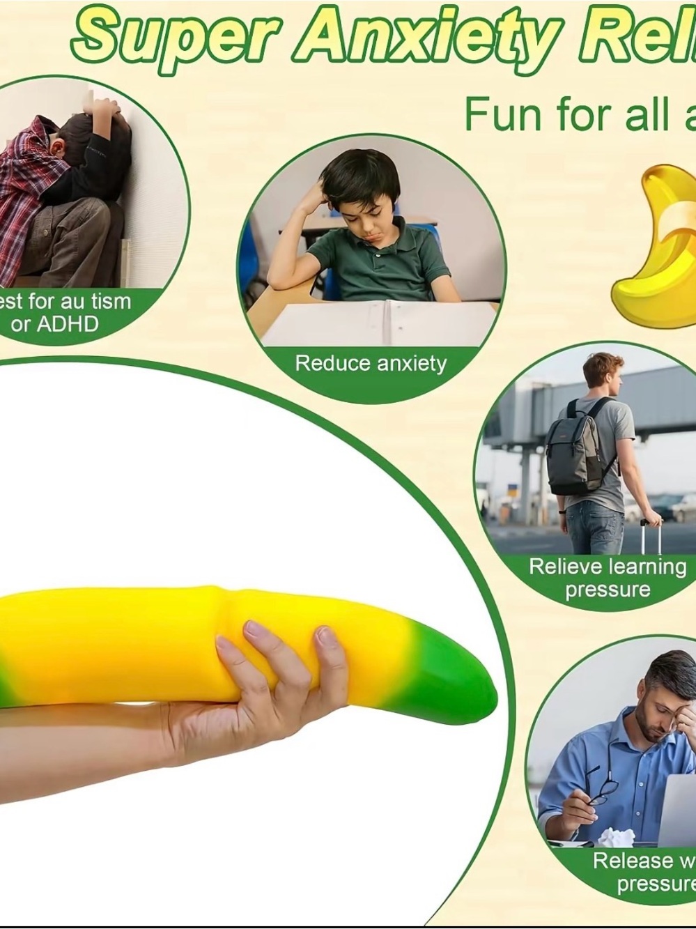 Kids Banana Squishy Plush Toy - Yellow & Green Stress Relief